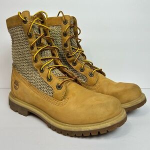 Timberland A13GC Women's Combat Boots Open Weave Wheat Brown Nubuck Size 7